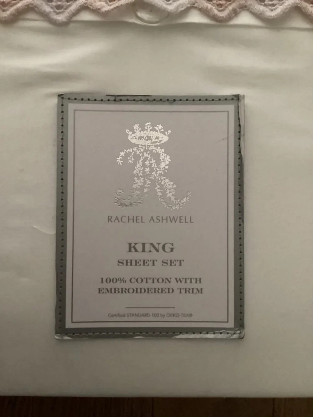NWT Rachel Ashwell Embroidered Pink Eyelet Trim King Sheet Set Shabby Chic